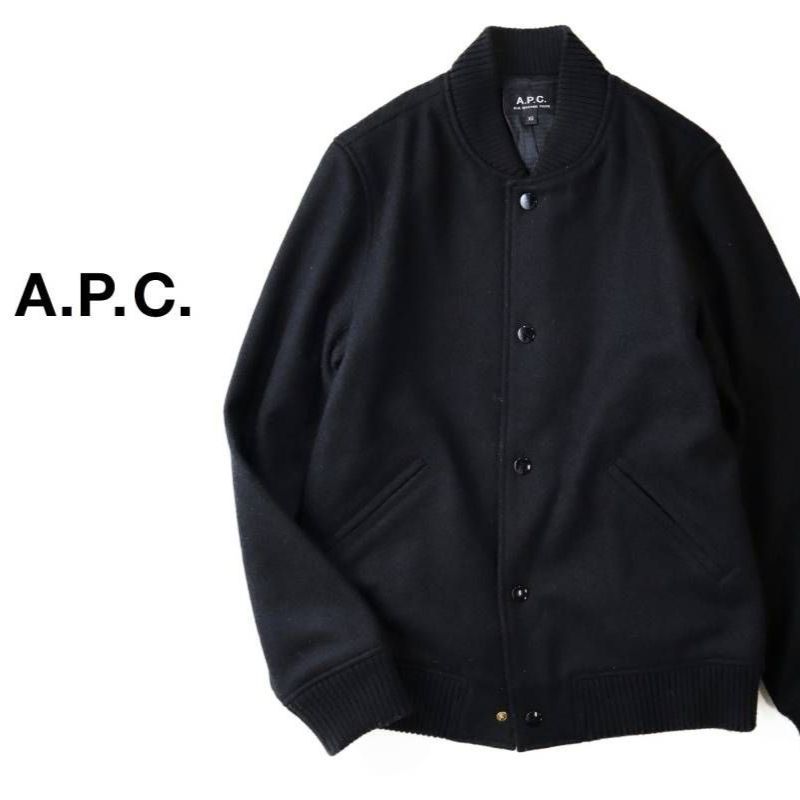 A.P.C アーペーセー スタジャン XS ネイビー×ブラックレザー A.P.C. / アーペーセー | 袖レザー スタジャン ブルゾン XS