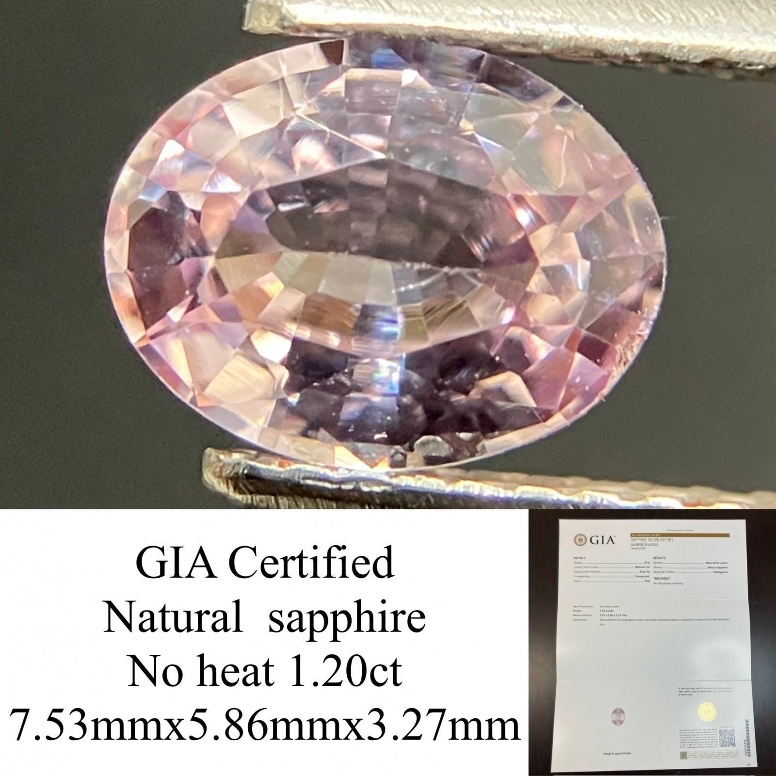 サファイア 1.20ct GIA鑑別書付き 非加熱 7.53×5.86×3.27 ルース（ 裸石 ） 3826YY