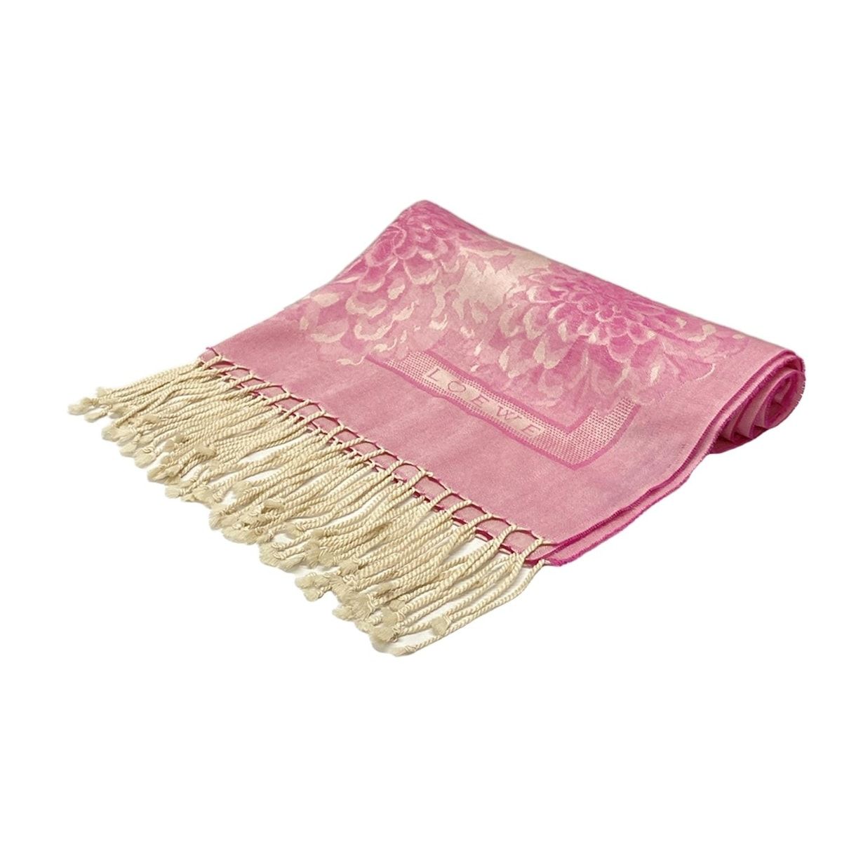 LOEWE ロエベ ストール ショール - ライトピンク×ピンク 花柄 ウール カシミヤ シルク