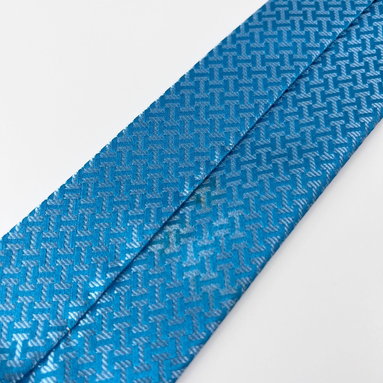 美品 HERMES エルメス ネクタイ シルク100% ターコイズブルー 総柄 254