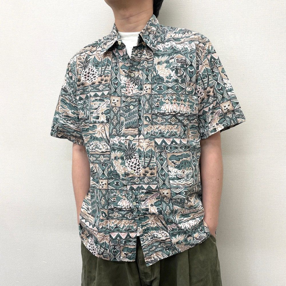 USA古着 レインスプーナー アロハシャツ 黄色×緑 カレッジアロハ レーヨン USA古着 レインスプーナー アロハシャツ 黄色×緑 カレッジアロハ