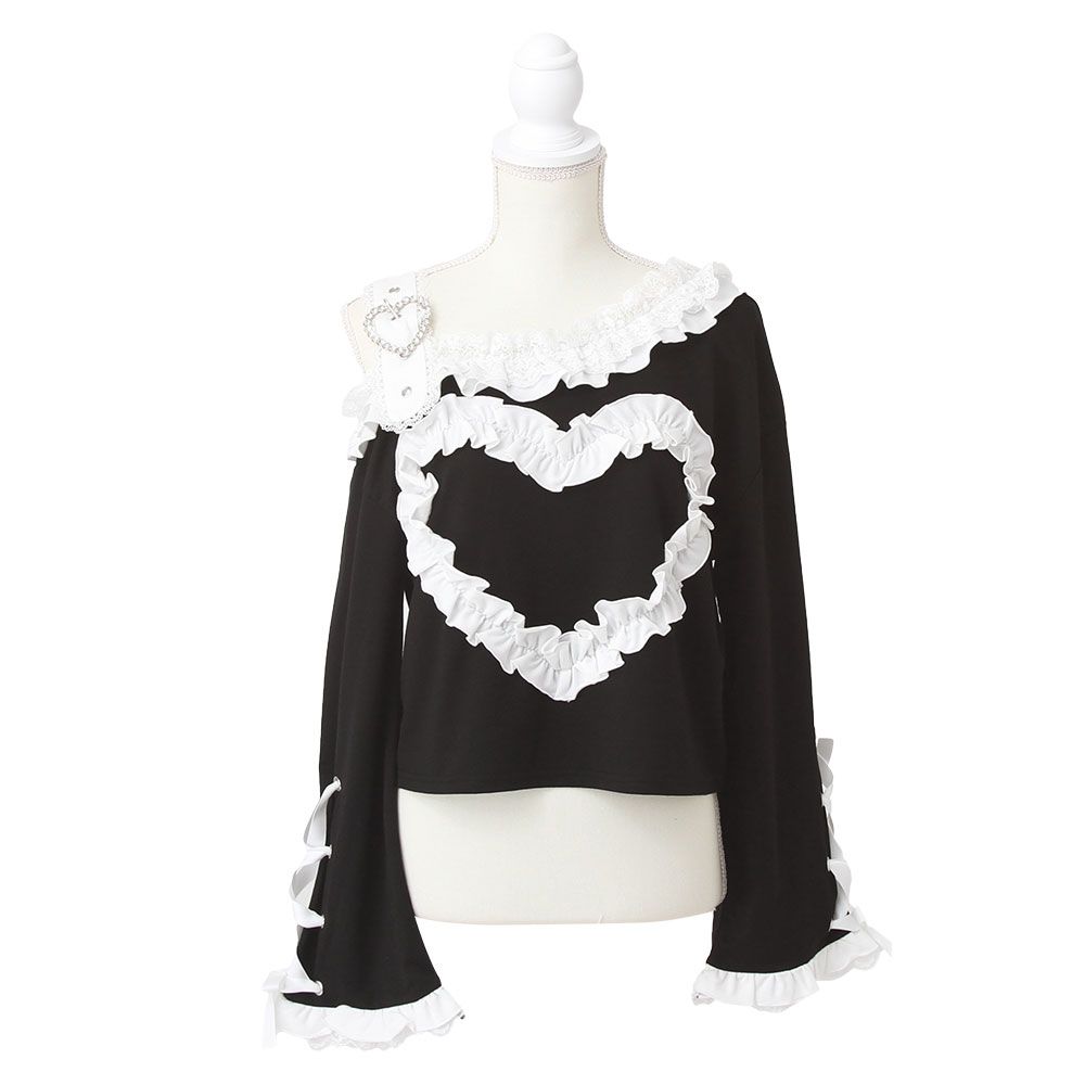 夢展望公式 ワンショルダーハートＴシャツ ブラック×ホワイト 他 別ページ有 dearmylove カットソートップス カットソートップス Ｔシャツ 長袖 535505-02