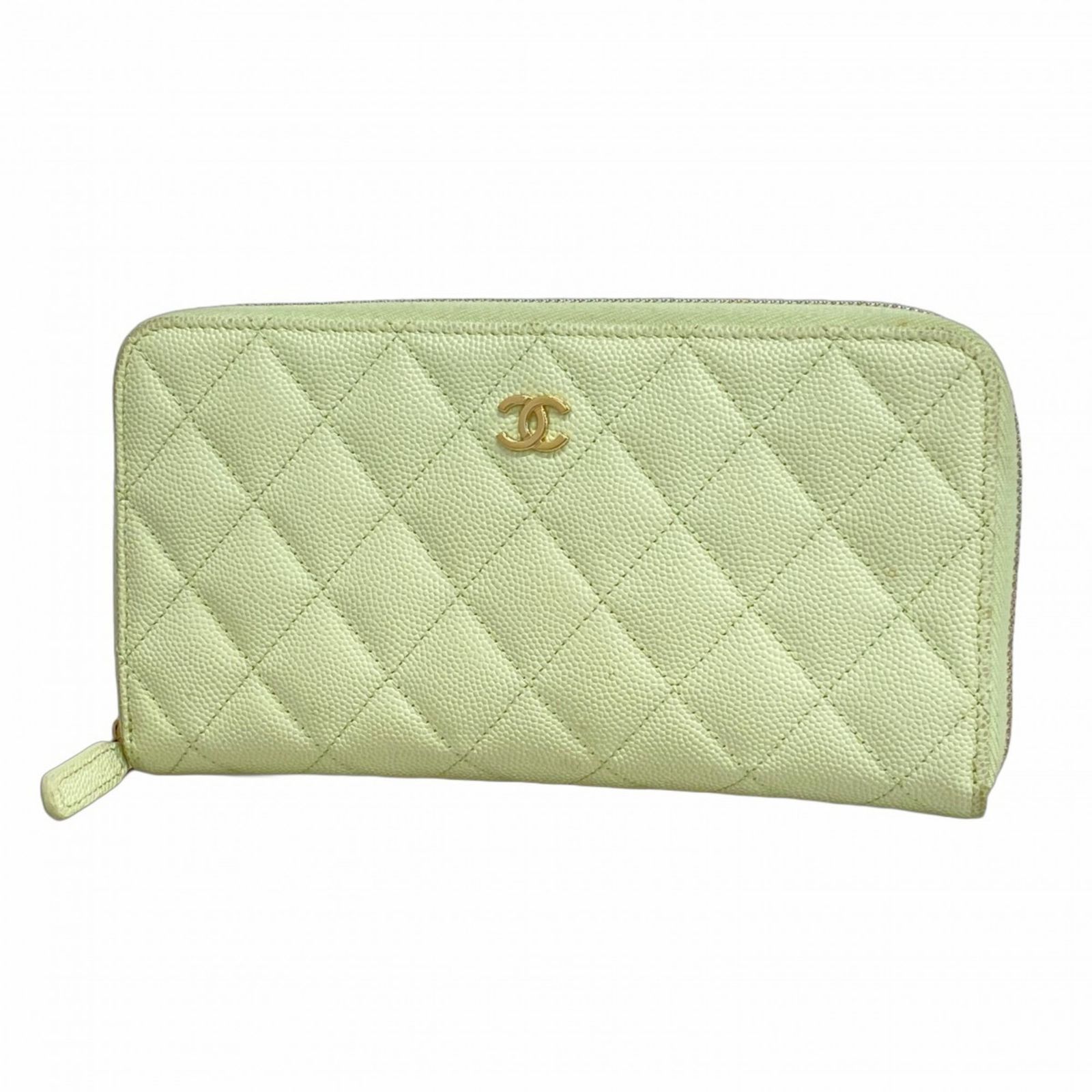新品　シャネル マトラッセ キャビアスキン 財布 グリーン シャンパンゴールド シャネル(Chanel) シャネル 長財布 マトラッセ キャビアスキン
