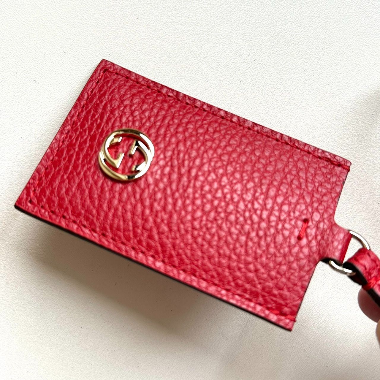 旅行用品 GUCCI グッチ レザー インターロッキング ネームタグ ピンク 美品