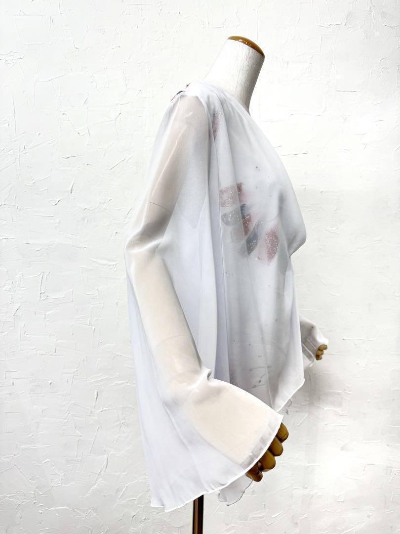 優雅】新品 社交ダンス ステージ衣装 白 袖フレアーカットソーd066