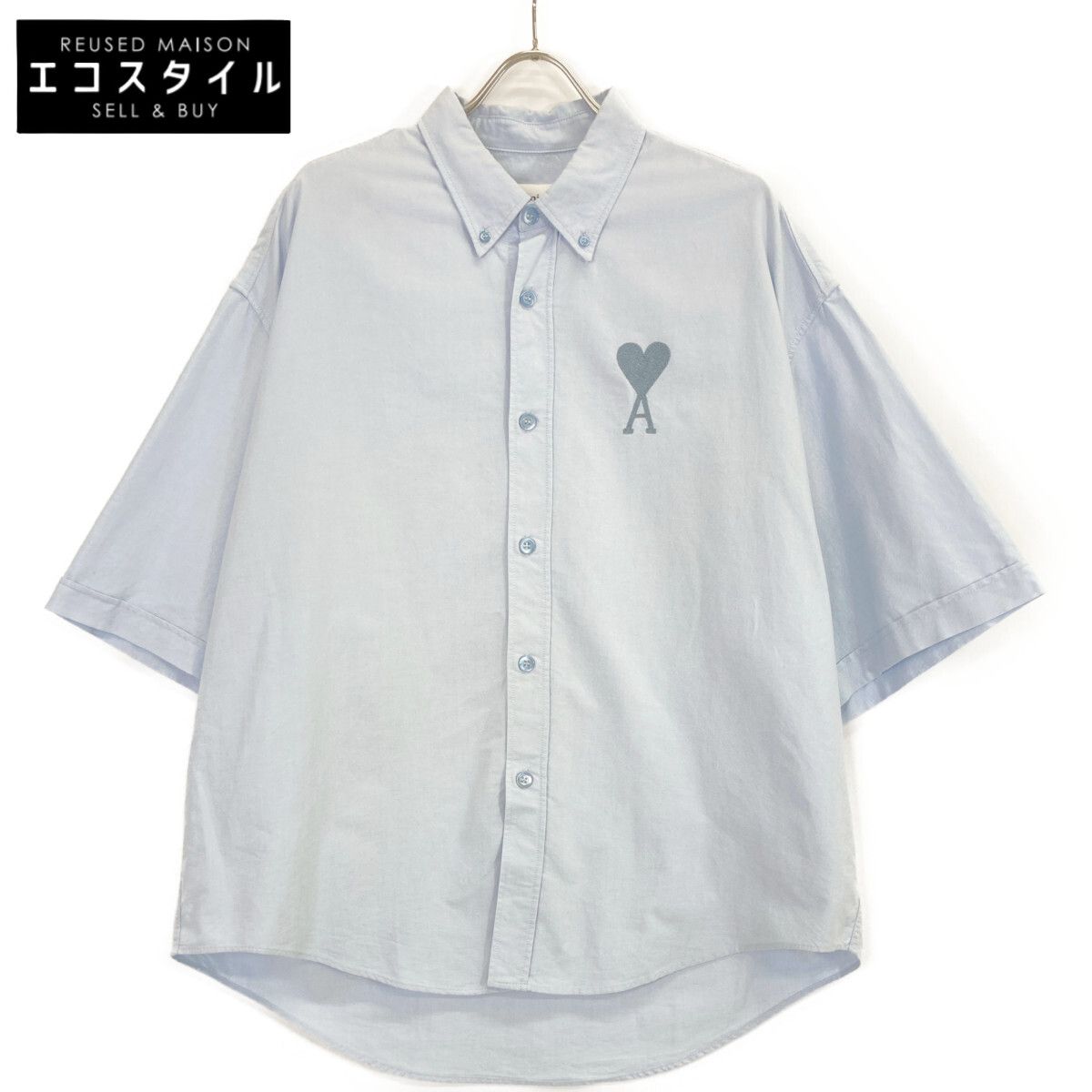 AMIalexandremattiussi アミアレクサンドルマテュッシ USH201.CO0031 ブルー コットン ロゴ刺繍オーバーシルエットシャツ 表記無し