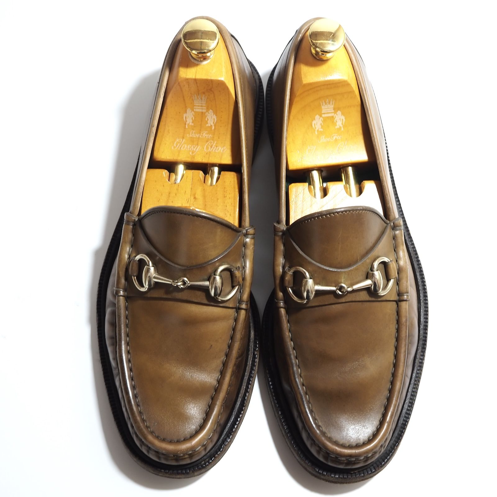 グッチ GUCCI レザー ホーズビット ローファー 7.5 ライトブラウン メンズ 5-ZE018
