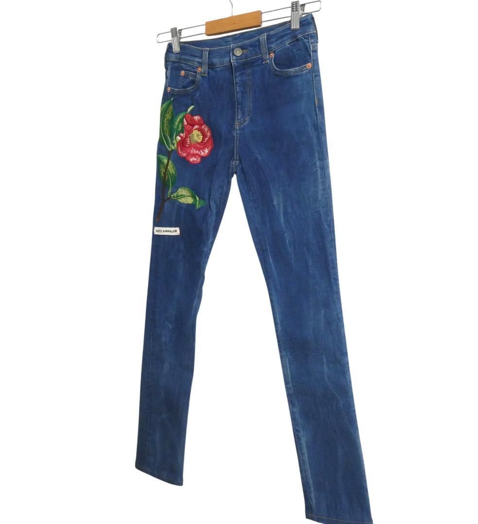 【 GUCCI 】 グッチ　レギンス　パンツ　刺繍入り　花柄　美品 美品 GUCCI グッチ W23 ANIMALIUM 花柄 刺繍 コットン×ポリエステル