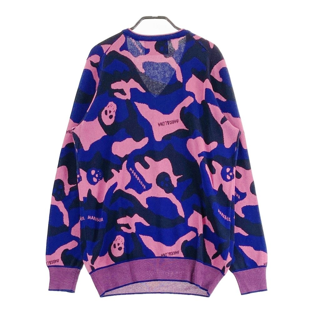 サイズ L MARK-LONA マークアンドロナ Vネック ニットセーター 迷彩柄 カモフラ ブルー系 240101528352 ゴルフウェア メンズ ストスト