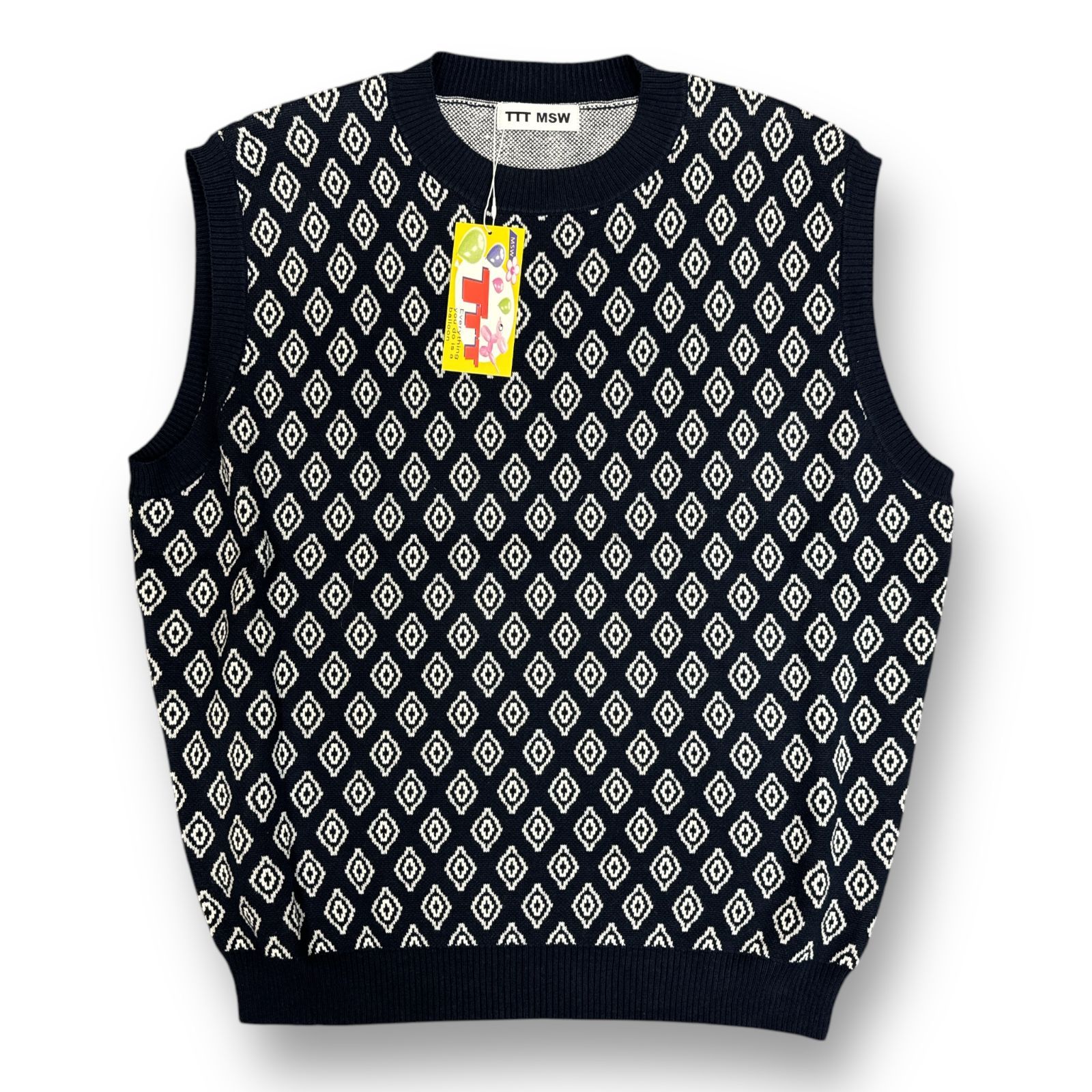 定価19800円 TTT MSW 23SS Diamond knit polo vest ダイヤモンドニットポロベスト ティーモダンストリートウェア TTT-2025SS-KT11 ネイビー