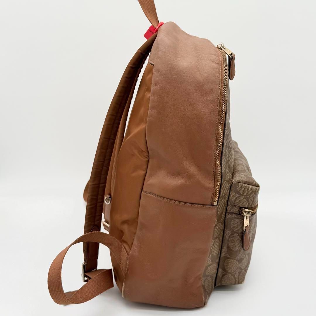 コーチ pvc レザー シグネチャー ゴールド金具 ロゴ リュック ブラウン コーチ pvc レザー シグネチャー ゴールド金具 ロゴ リュック ブラウン