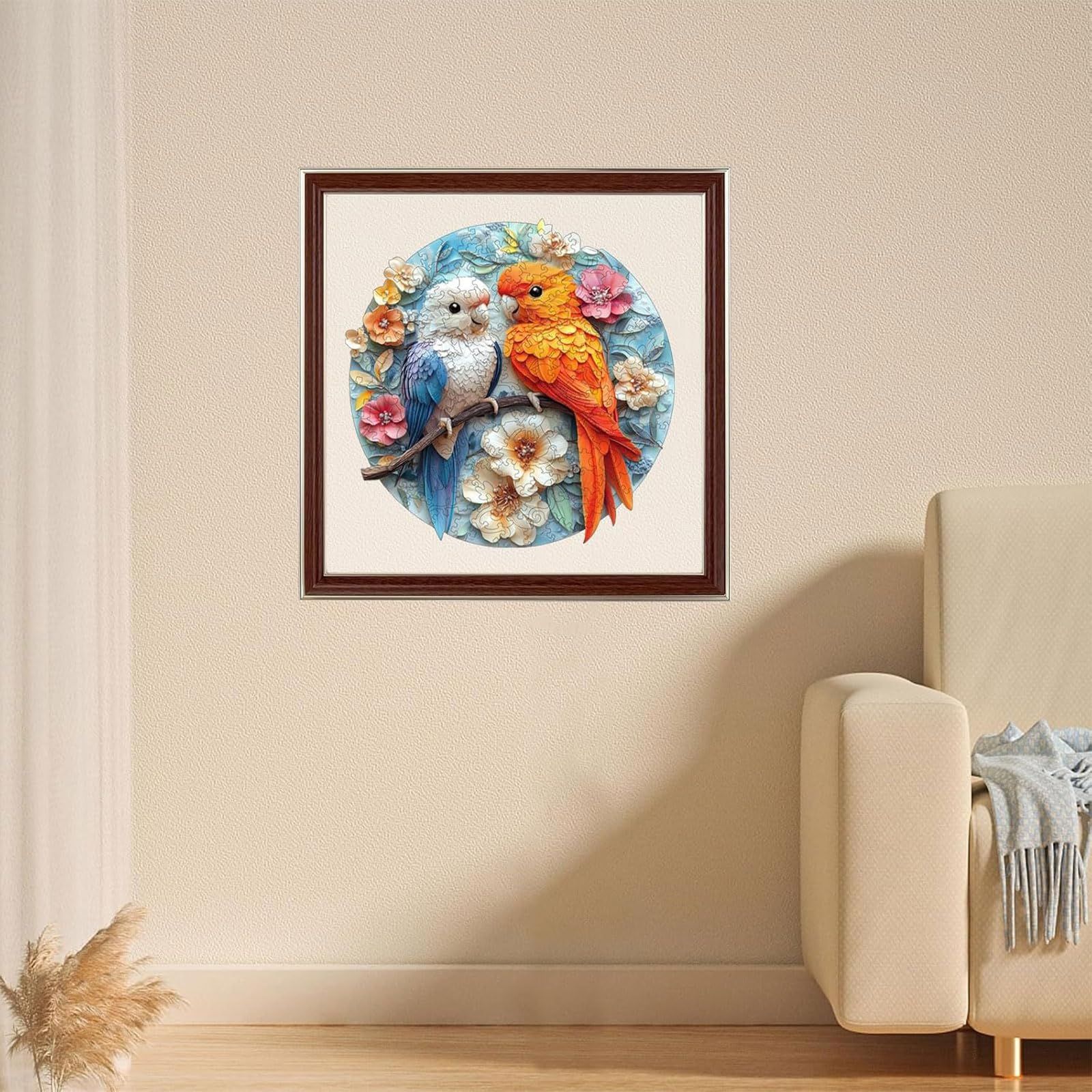 ジグソーパズル 500ピース 木製パズル オウムと花 41.9×42.9cm 3mm厚 異形ピース 大人向け 折れにくい レーザーカット インテリア ギフト 暇つぶし 家庭 脳トレ デザイナー監修 キュニスレ Qiuenisray