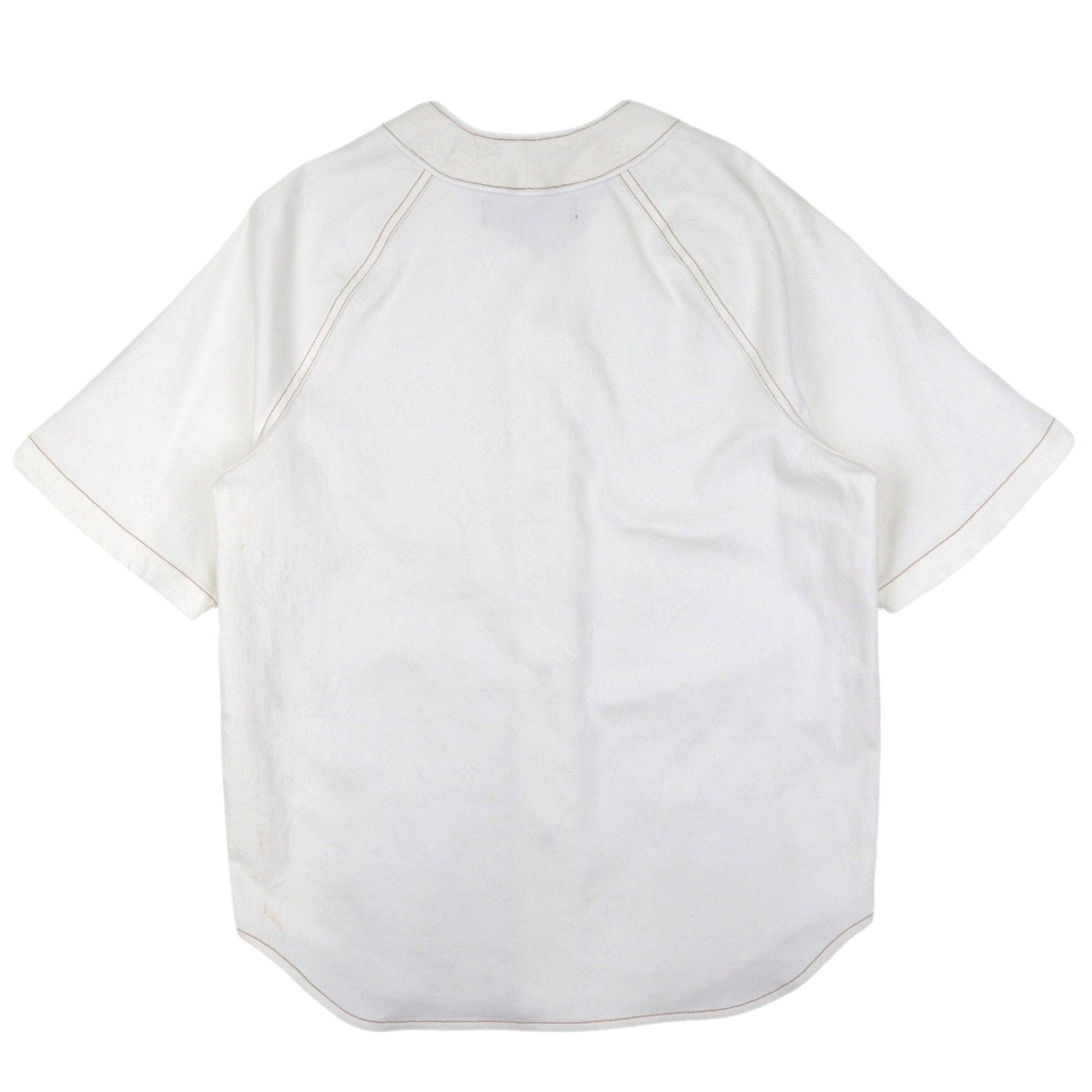 美品 ルイ・ヴィトン 22SS エンボスモノグラム デニムベースボールシャツ メンズ 白 XS LOUIS VUITTON