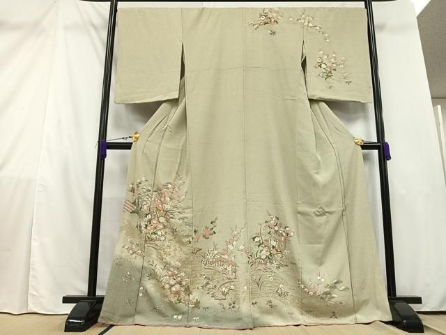 【高級訪問着】 枝花文　暈し染め　銀彩　ロング丈　 正絹　逸品✨No.064❤️ 平和屋着物○訪問着 作家物 枝花文 暈し染め 金彩 正絹 逸品