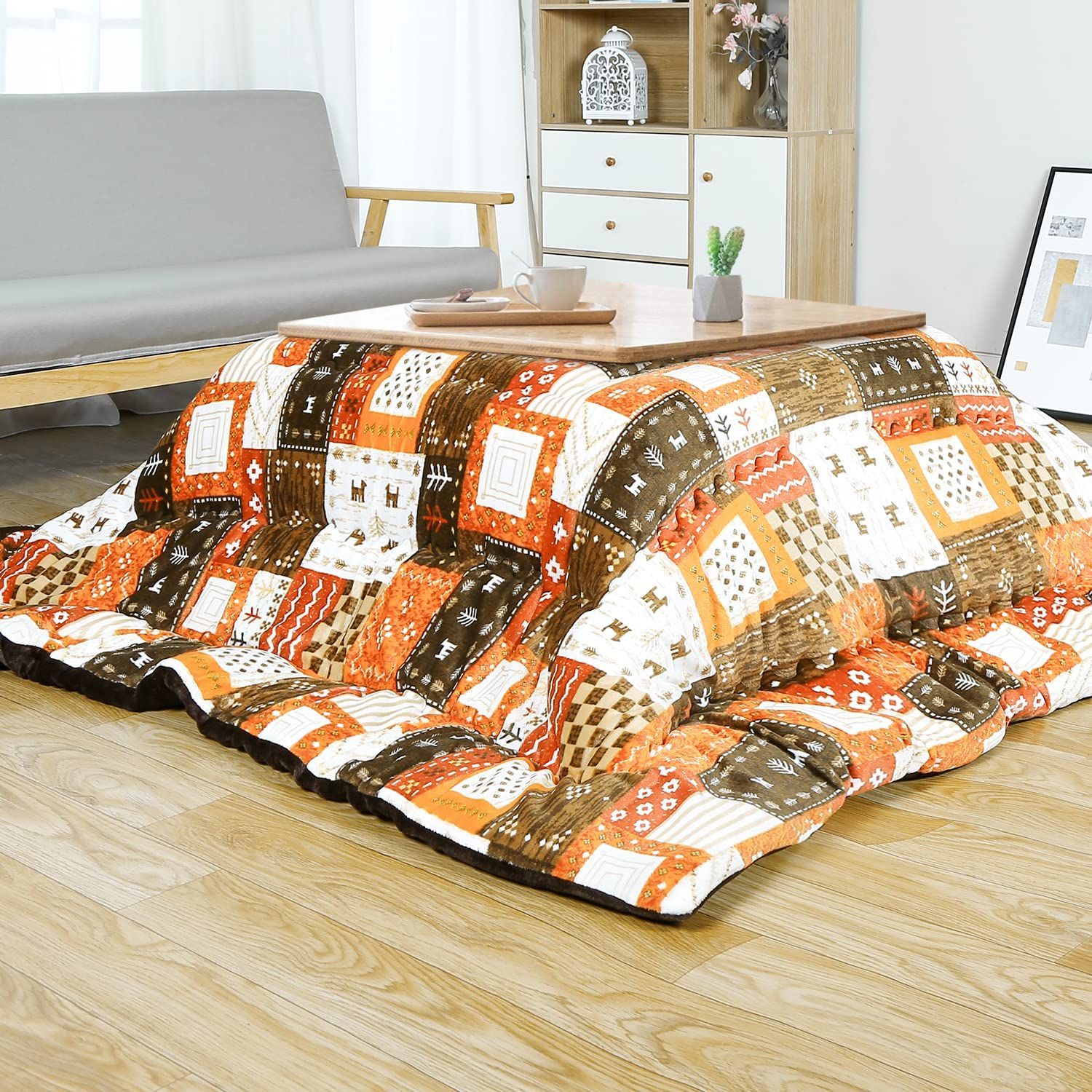 こたつ厚掛け布団 掛け布団単品 リバーシブル 両面使える こたつ布団 フランネル 発熱綿使用 保温性 丸洗いOK JEMAジェマ 毛抜けない ギャベ オレンジ 185x185cm