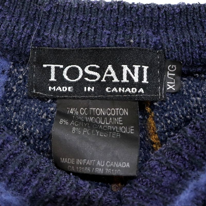 90s vintage TOSANI 総柄 Vネック 3D ニットセーター メンズ 表記XL 