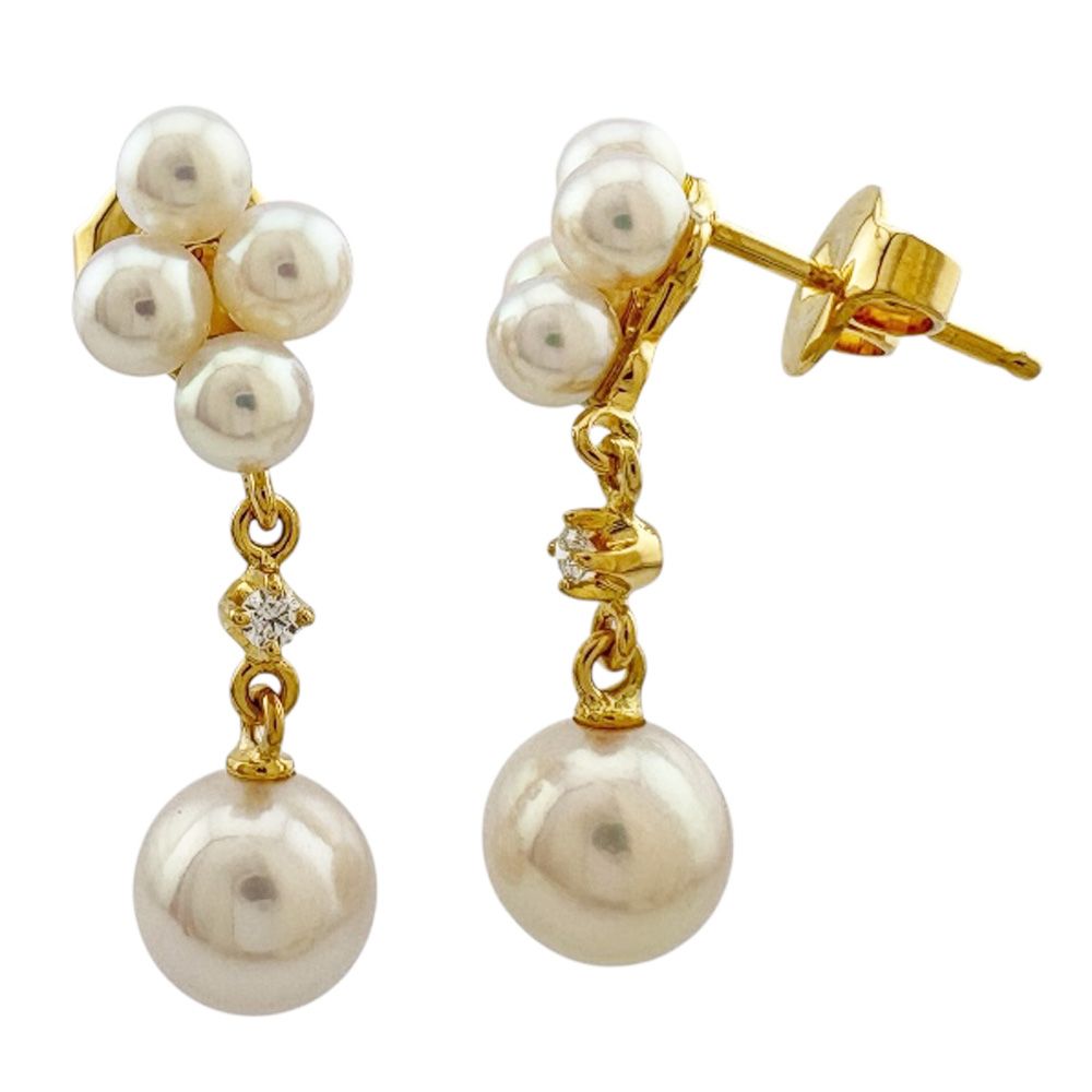 売り切り値下げ　美品　18k パール　ロングピアス　イエローゴールド ミキモト ピアス 18金 K18イエローゴールド パール レディース