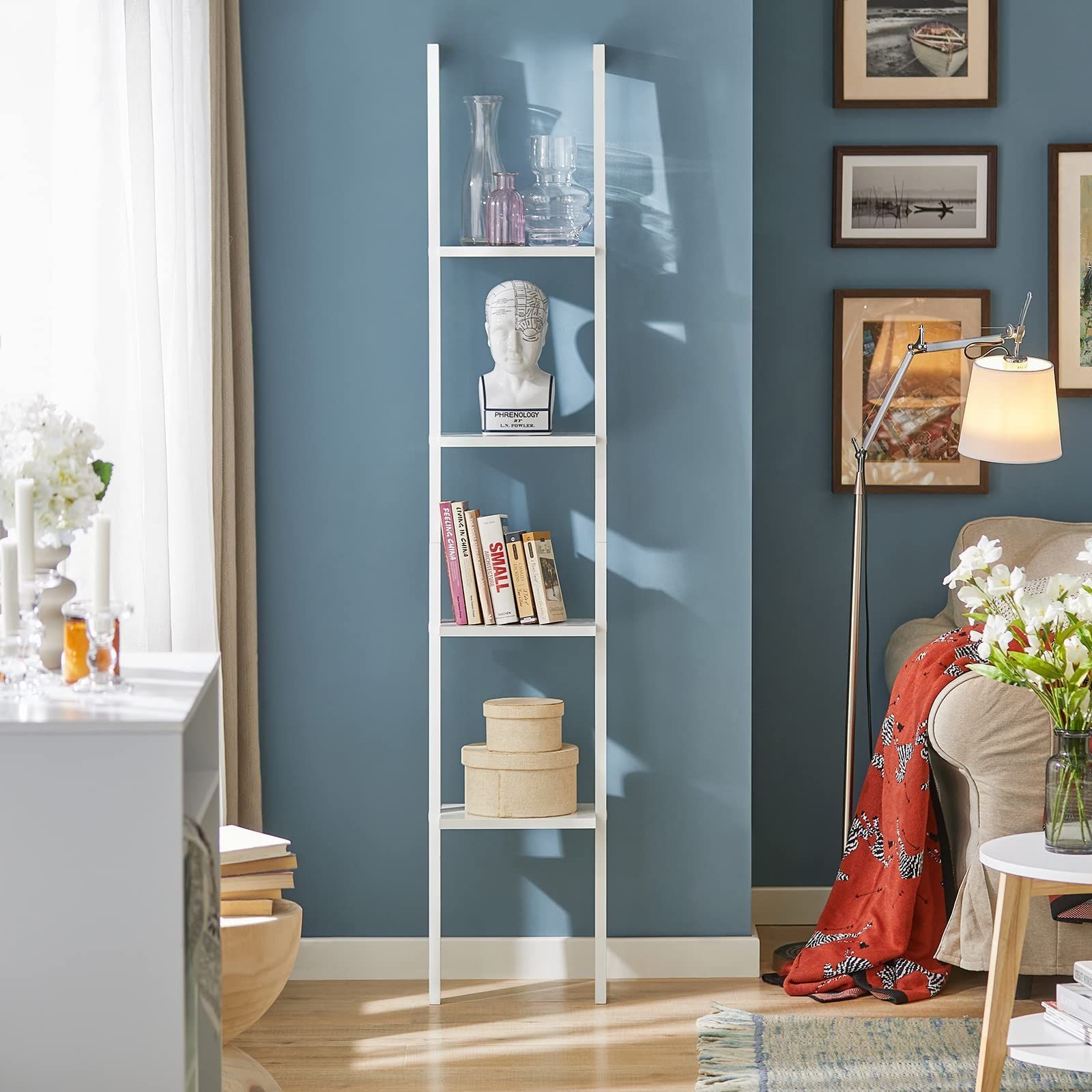 北欧風 スリム木製 オープンラック シェルフ 収納棚 四段式