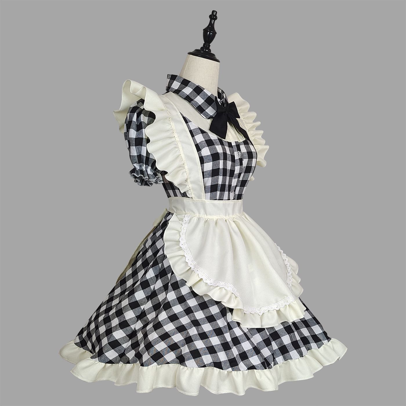 メイド服 チェック柄 喫茶店 レッド ブラック コスプレ
