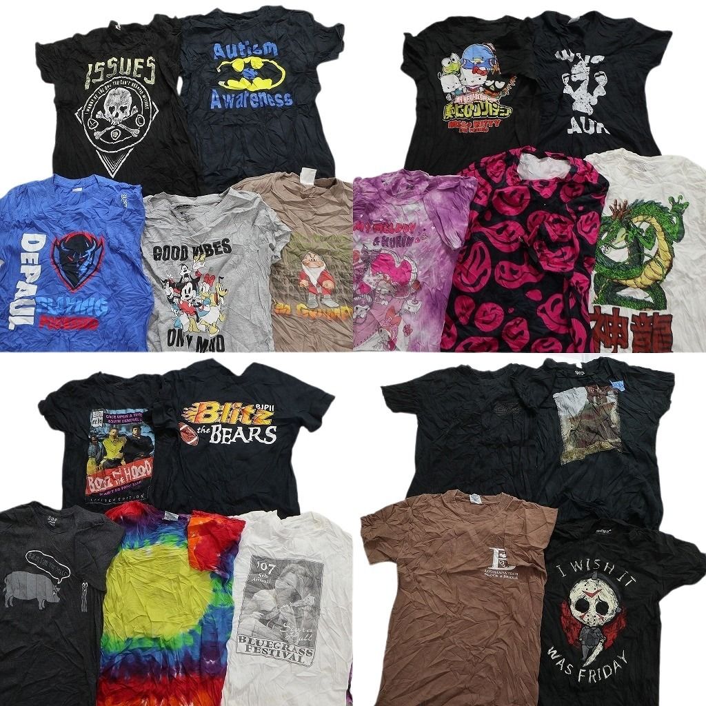 古着卸 まとめ売り カラーmix プリント 半袖Tシャツ 19枚セット (メンズ S ) キャラクター ヒロアカ 英字プリント ワンポイント MS8125