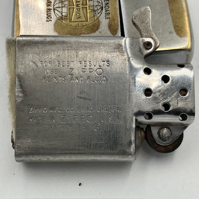 ZIPPO ビンテージ ジッポー 1964年 CHAMPION SPARK PLUGS 地球儀ロゴ チャンピオンスパークプラグ PAT.2517191 動作 済み WWW_KANDAIZUMI_COM