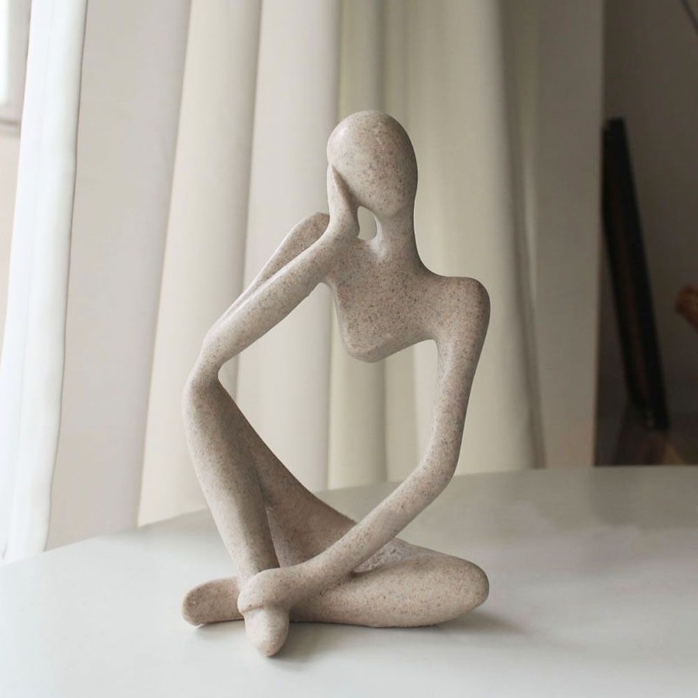 新しい未使用オブジェ 抽象彫刻 アート 砂岩 考える人 物思いに