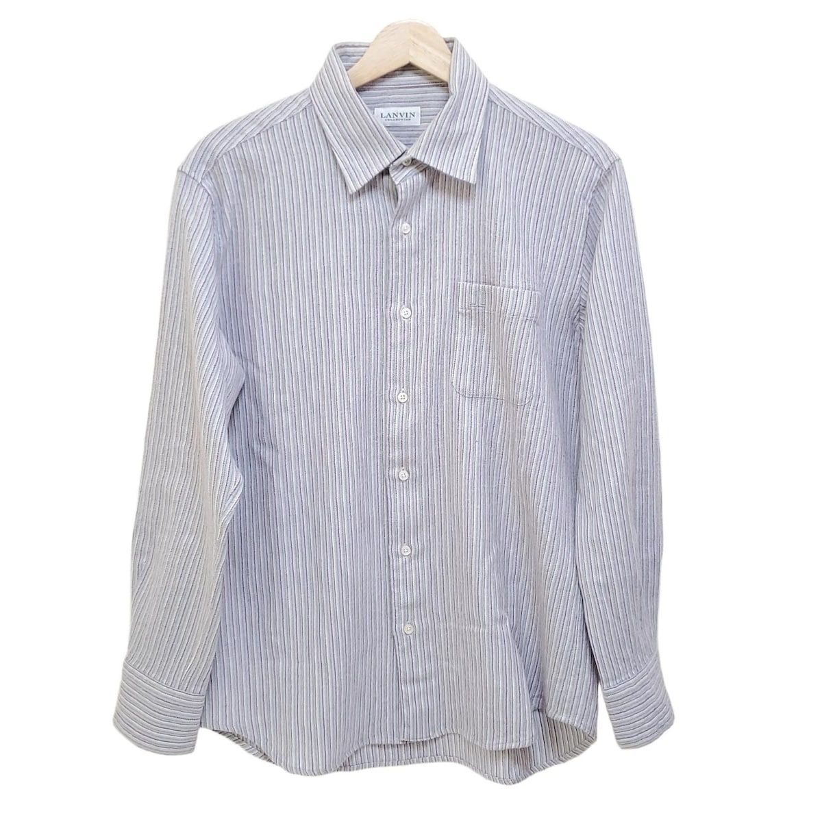 LANVIN COLLECTION ランバンコレクション 長袖シャツ メンズ - ライトブルー×パープル 長袖|ストライプ|春 秋物