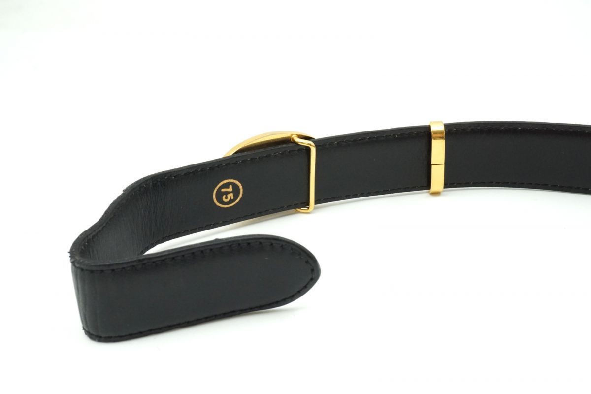 【美品】LOEWE ロエベ アナグラム ベルト ゴールド ブラック スペイン製 ロエベ ヴィンテージ 75(約M～L) バックル ベルト アナグラム