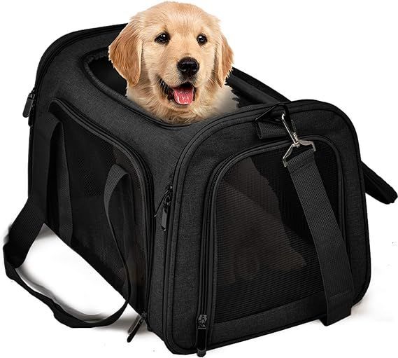 【在庫処分】TrutDotペットキャリーバッグ 安全な猫キャリーバッグ 通気性 犬キャリー ショルダー 折りたたみ 手提げ マット付きキャリー M ブラック