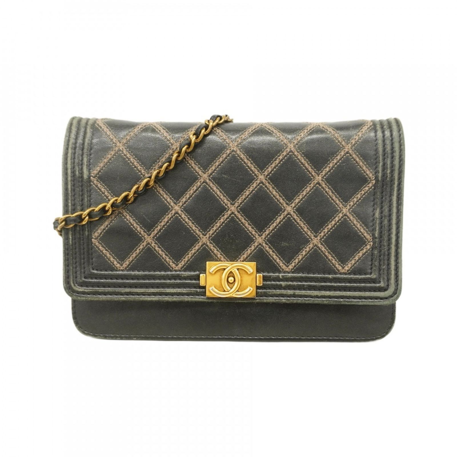 シャネル Chanel シャネル ショルダーウォレット ボーイシャネル チェーンショルダー レザー ブラック レディース
