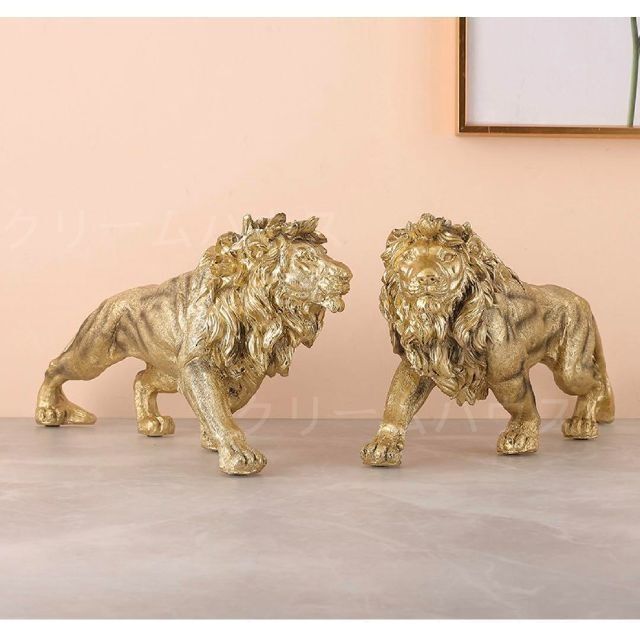 新品?未使用】高級 ゴールド 黄金ライオン 獅子 オブジェ 置物