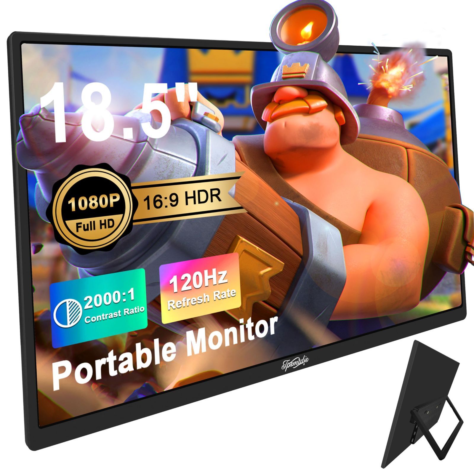 120Hz トラベルゲームモニター 400Nits ポータブルモニター ラップトップモニター HDR FHD 18.5インチ プラグアンドプレイデュアルスピーカー PC タブレット Mac Xbox PS3|4|5 用の外部スクリーン Tpsmtdis 18