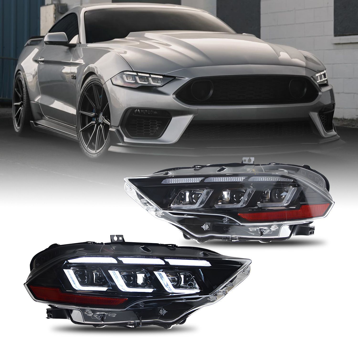 適用フォード マスタング Mustang 18-23年モデル LED流光転向ヘッドライトアセンブリ 10.02