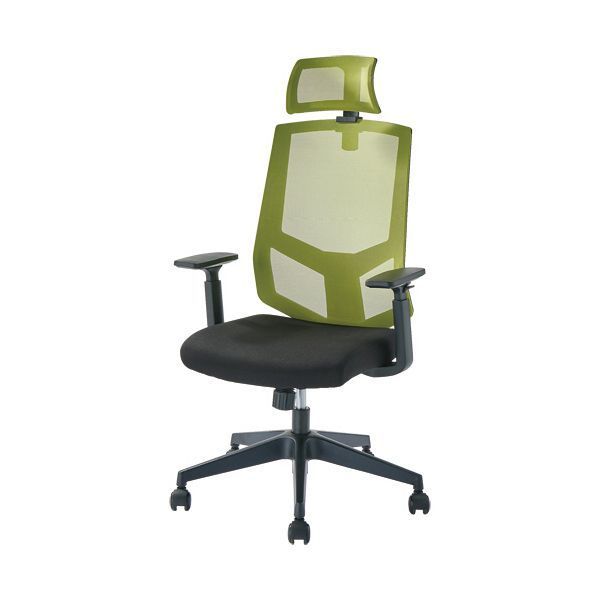 YAMAZEN FIT WORK BCワークチェア ヘッドレスト 肘付 グリーン BCM AH 46 GR 1脚 組立式