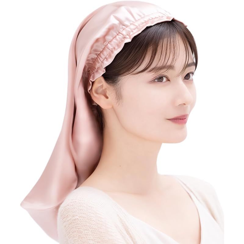 [COCOSILK] シルク ナイトキャップ ロングヘア用 シルクキャップ 筒型 ナイトキャップ ロング 髪 シルク100% 筒 ロングヘア 筒状 ヘアキャップ (45cm， Free Size， ライトピンク)