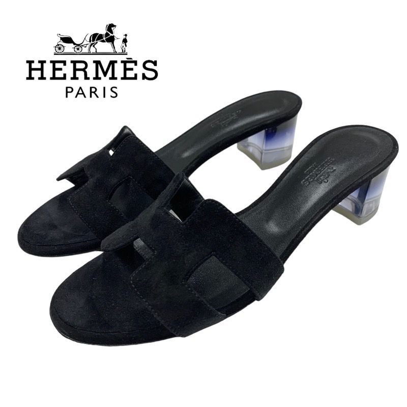 エルメス HERMES オアジス サンダル 靴 シューズ スエード ブラック ミュール