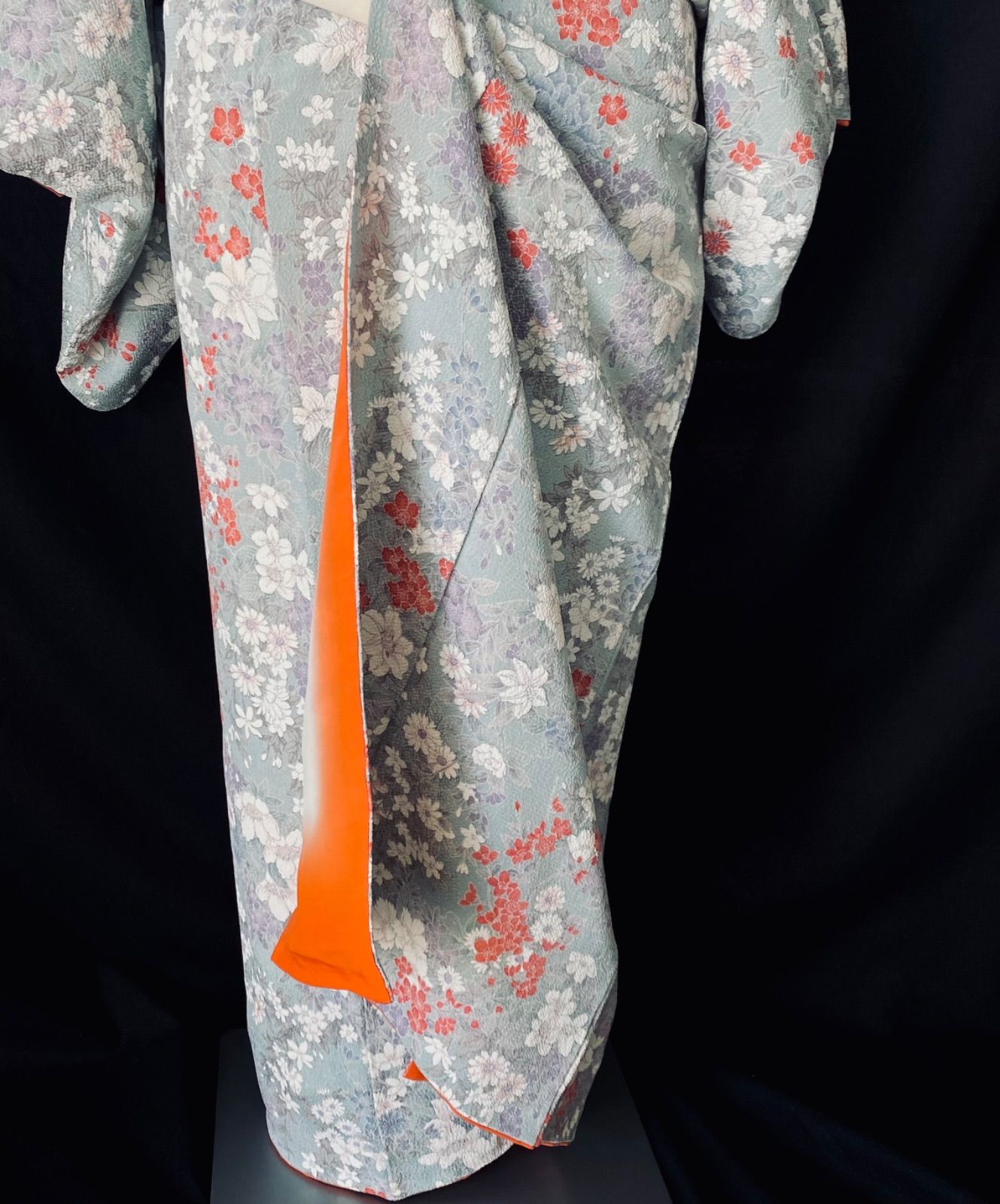 ブルーグレー縮緬の花の小紋〉トール 洋服感覚の着物 ⁡ - メルカリ 