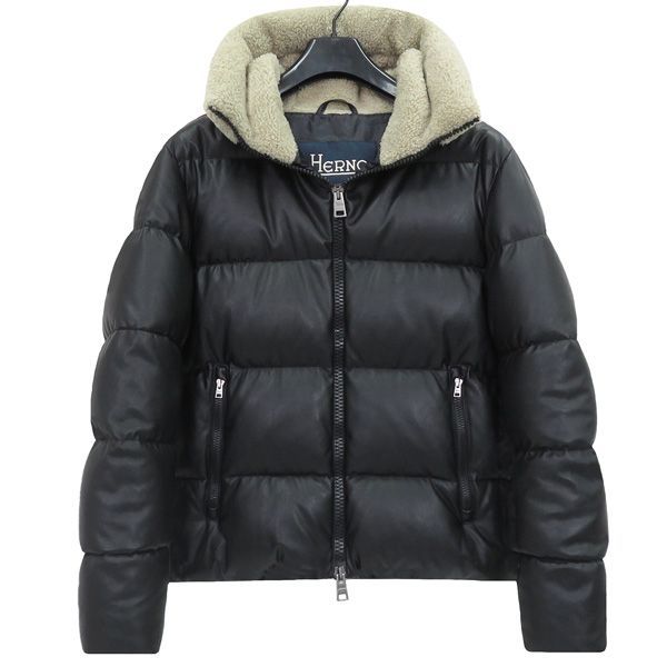 LEON掲載 未使用 HERNO ヘルノ エコレザー フーディー ダウン ブルゾン