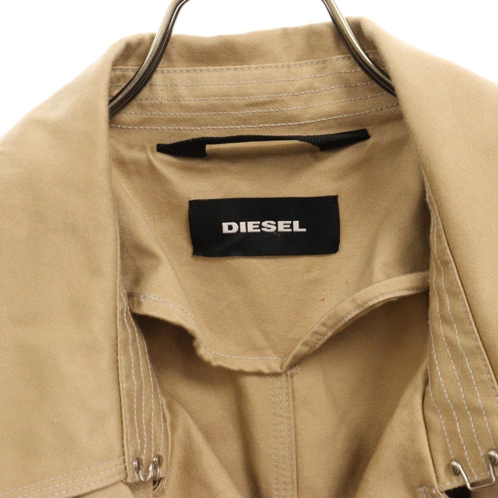 DIESEL (ディーゼル) デタッチャブル ラグランスリーブ バックロゴ スナップボタン ダブル ロングトレンチコート ベージュ