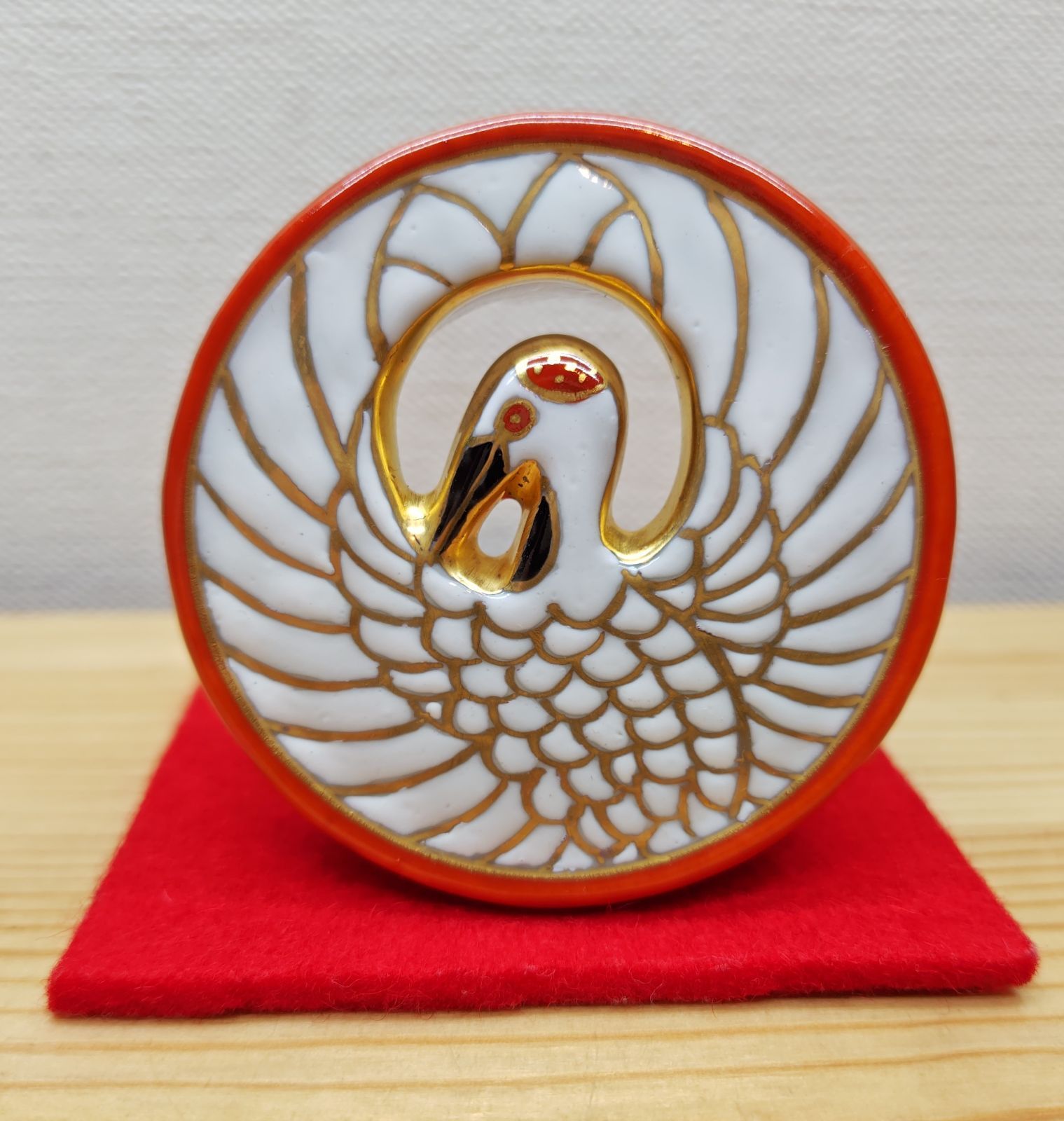 色絵 日の出鶴蓋置