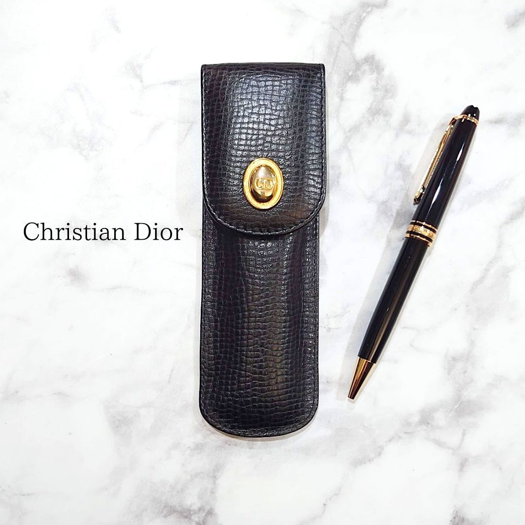 Christian Dior クリスチャン ディオール CD ロゴプレート ペンケース 筆箱 筆記用具入れ ホック式 レザー ブラック 黒 ヴィンテージ  - メルカリ