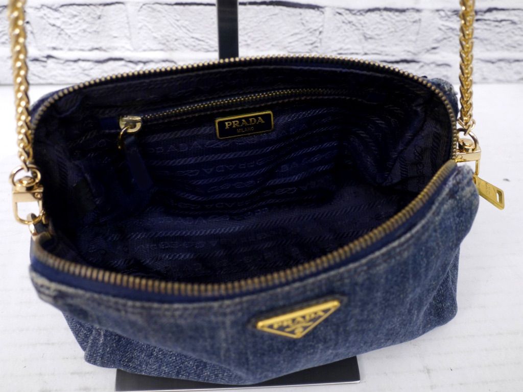 ◆PRADA プラダ CANAPA デニム ショルダー カメラ バッグ ポーチ紺 美品 PRADA プラダ CANAPA カナパ デニム クロスボディ