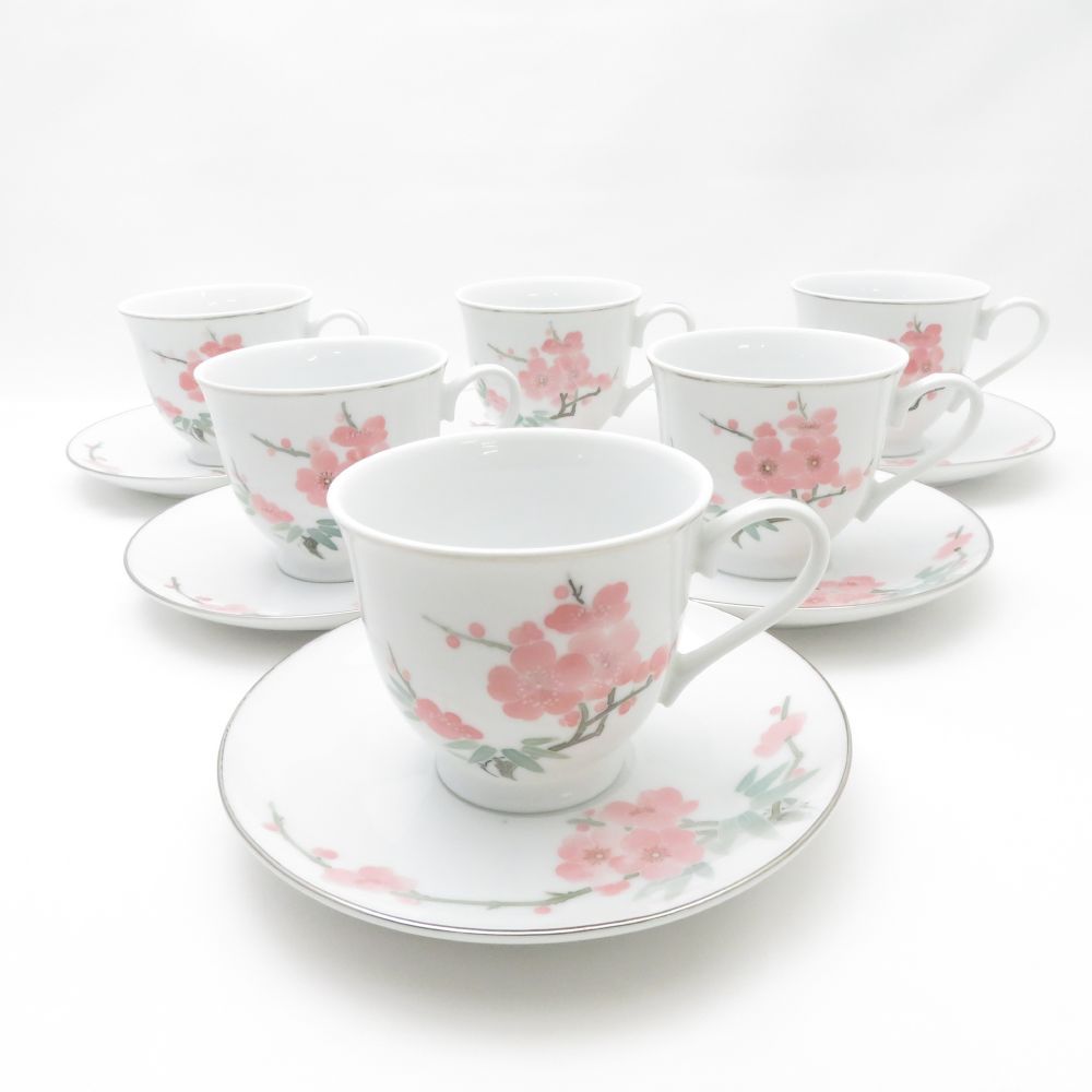 中国醴陵 UNDER GLAZE れいりょう MADE IN China カップ＆ソーサー 6客 茶器セット ティー コーヒー 梅 花 SU12133X2