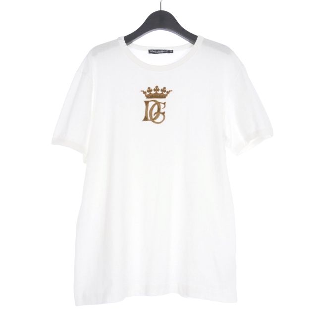 ドルチェu0026ガッバーナ ドルガバ DOLCEu0026GABBANA ロゴ刺繍 クルーネックTシャツ カットソー 半袖 50 ホワイト 白 JT-G8JX7Z 国内正規