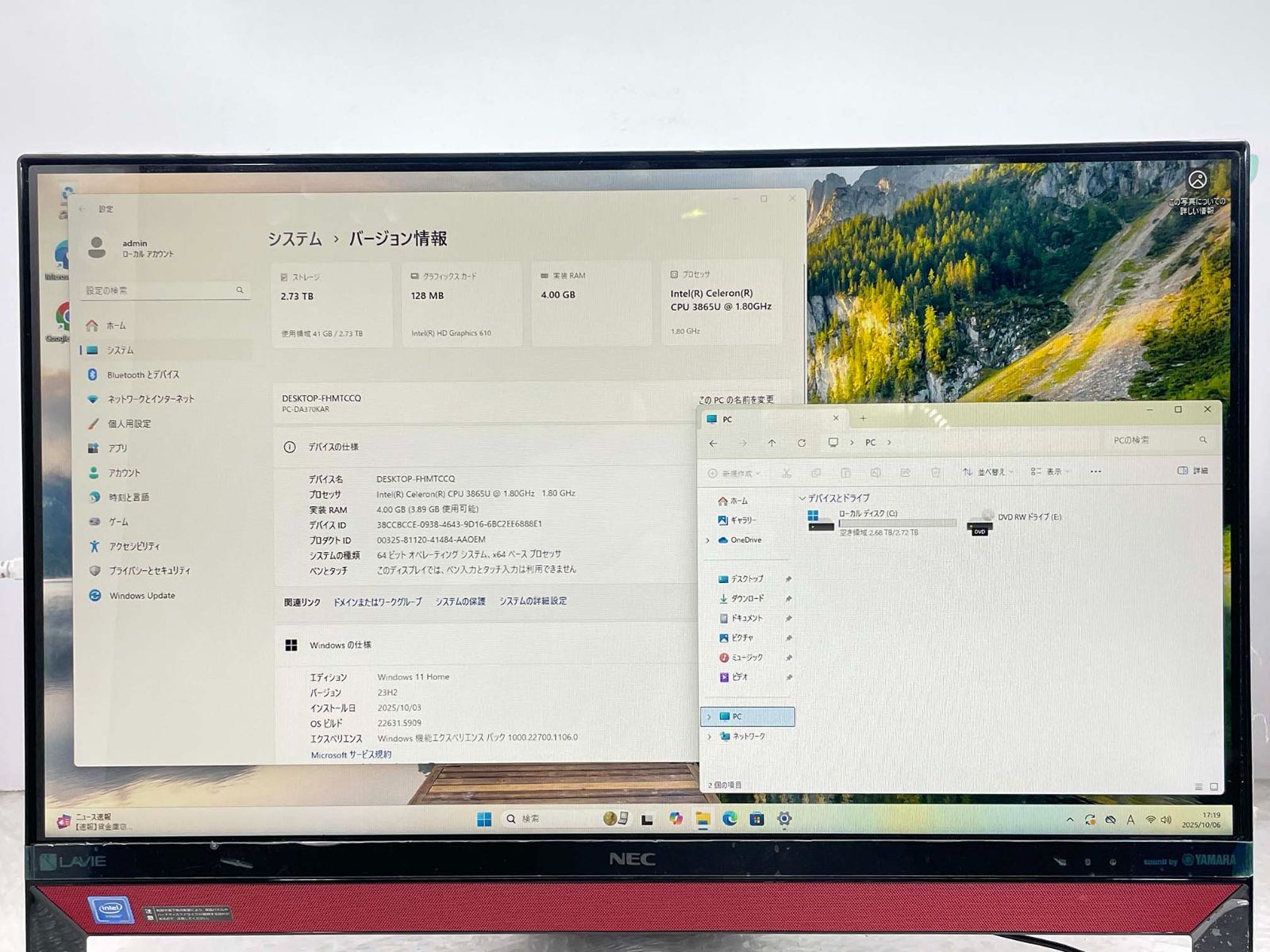 NEC LAVIE DA350/H Celeron 3865U/4GB/500GB HDD/Windows11/23.8