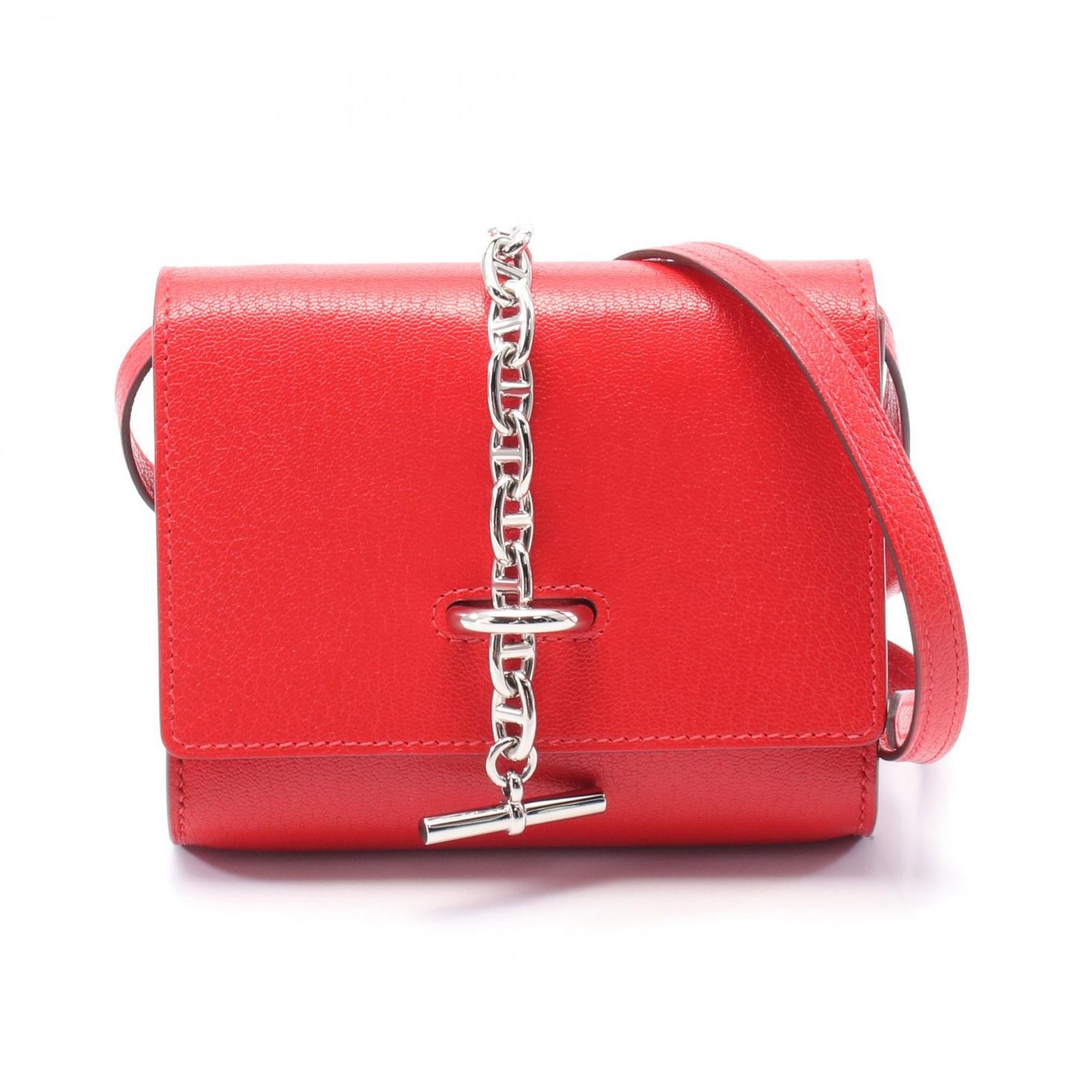 エルメス HERMES ショルダーバッグ シェーヌダンクル コンパクトウォレット ルージュトマト レザー シェーヌダンクル コンパクト ウォレット ルージュトマト レディース Used A