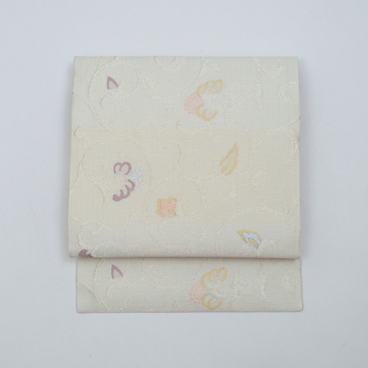 ★専用★名古屋帯 絽 唐織 オフホワイト 花丸文 銀糸 夏長さ3m73cm 正絹 新品】絽 名古屋帯 夏物 唐織 銀糸織り 花唐草文 オフホワイト 西陣織