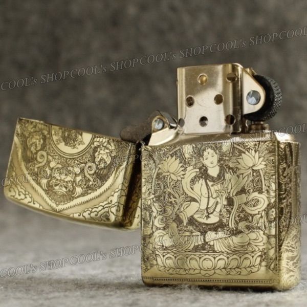 観音菩薩 五面総彫り オイルライター CHIEF ゴールド zippo 金