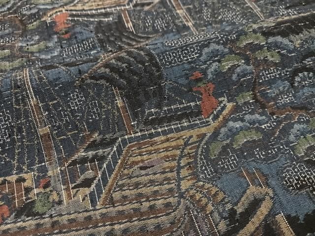 振り袖 南蛮船風景文 手描き 金彩 アンティーク 平和屋着物○本真綿結城紬 人物風景文 南蛮船 正絹 逸品