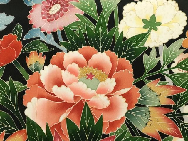 平和屋着物●本加賀友禅作家　寺西次作　黒留袖　花車文　金彩　正絹　逸品　CAAZ6513dy 平和屋着物○本加賀友禅作家 寺西次作 黒留袖 花車文 金彩 正絹 逸品